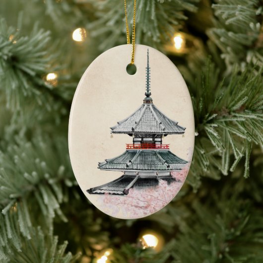 Japanse boeddhist Temple Cherry Blossom Kerstmis Keramisch Ornament (Boom)