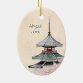 Japanse boeddhist Temple Cherry Blossom Kerstmis Keramisch Ornament (Achterkant)