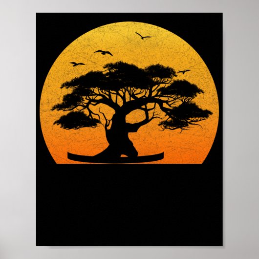 Japanse bomen Zen Buddhist Oranje Sunset Bonsai Poster (Voorkant)