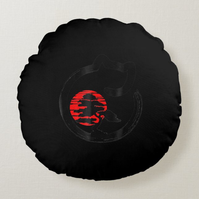 Japanse bonsai - boom Enso - cirkelkat Lover Bonsa Rond Kussen (Voorkant)