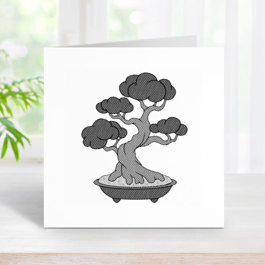 Japanse bonsai-boom in een lade, geëtst rubberstempel