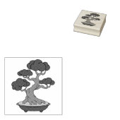 Japanse bonsai-boom in een lade, geëtst rubberstempel (Gestempeld)
