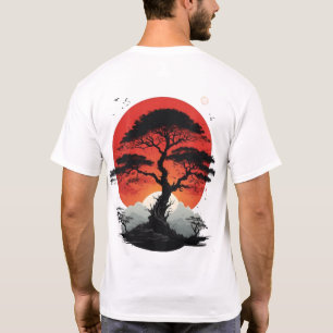 Japanse Bonsai Boom Rode Zon Esthetische Grafische T-shirt