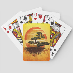 Japanse Bonsai Boom Zonsondergang Pokerkaarten