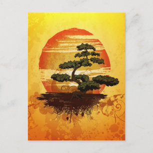 Japanse Bonsai Tree Sunset Briefkaart