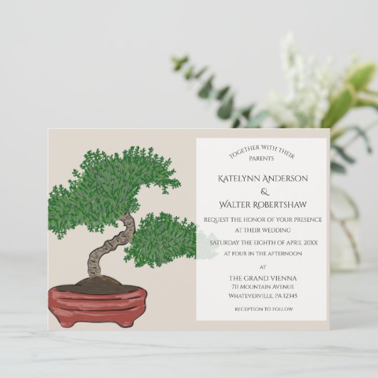 Japanse Bonsai Tree Wedding Kaart (Staand voorkant)