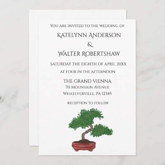 Japanse Bonsai Tree Wedding Kaart (Voorkant / Achterkant)