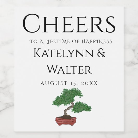 Japanse Bonsai Tree Wedding Wijn Etiket (Enkel label)