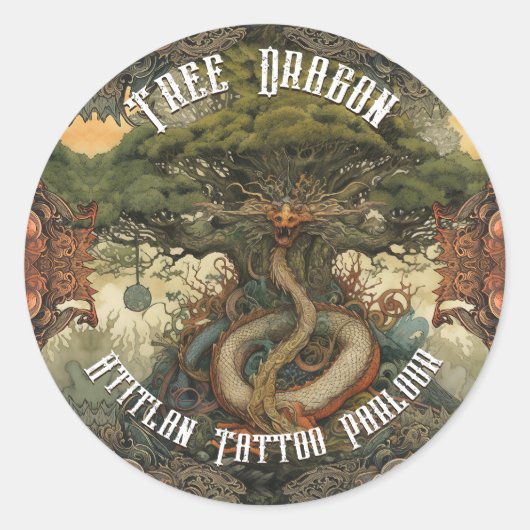 Japanse boomdraak Bonsai - AI Art Ronde Sticker (Voorkant)