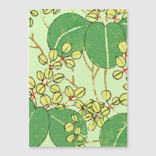 Japanse botanische groene blad houtsnede afdruk