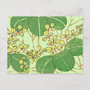 Japanse botanische groene blad houtsnede afdruk briefkaart