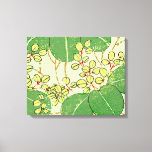 Japanse botanische groene blad houtsnede afdruk canvas afdruk