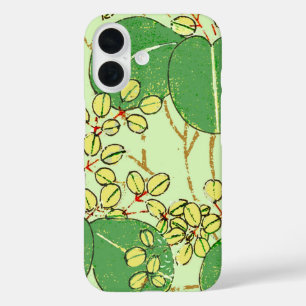 Japanse botanische groene blad houtsnede afdruk iPhone 16 hoesje
