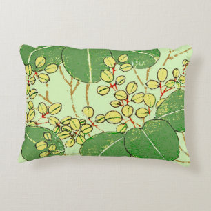 Japanse botanische groene blad houtsnede afdruk decoratief kussen