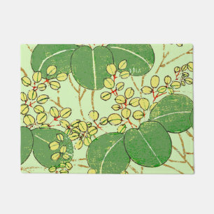 Japanse botanische groene blad houtsnede afdruk deurmat