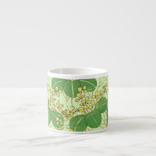 Japanse botanische groene blad houtsnede afdruk espresso kop