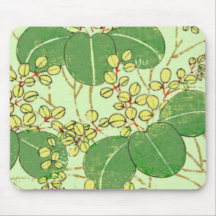 Japanse botanische groene blad houtsnede afdruk muismat