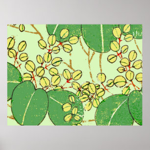 Japanse botanische groene blad houtsnede afdruk poster