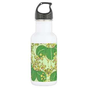 Japanse botanische groene blad houtsnede afdruk waterfles