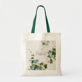 Japanse botanische Waterverf blauwe ventilator Tote Bag