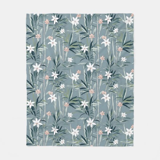 Japanse botanische zen bloemen patroon fleece deken (Voorkant)