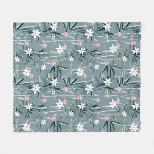 Japanse botanische zen bloemen patroon fleece deken (Voorkant (Horizontaal))