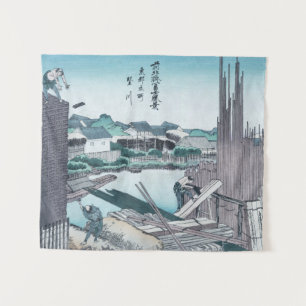Japanse bouwnijverheid Ukiyo-e door Hokusai Wandkleed