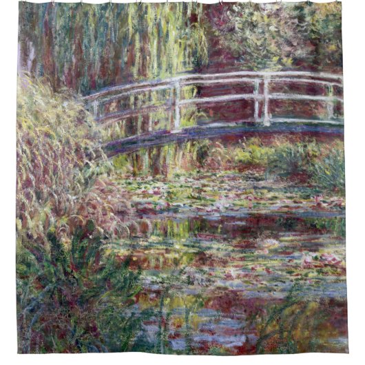 Japanse Bridge Symfonie in Roos Monet Fine Art Douchegordijn (Voorkant)