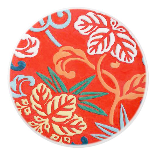 Japanse brocade - rood en wit keramische knop (Voorkant)