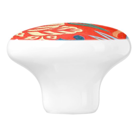 Japanse brocade - rood en wit keramische knop (Zijkant)