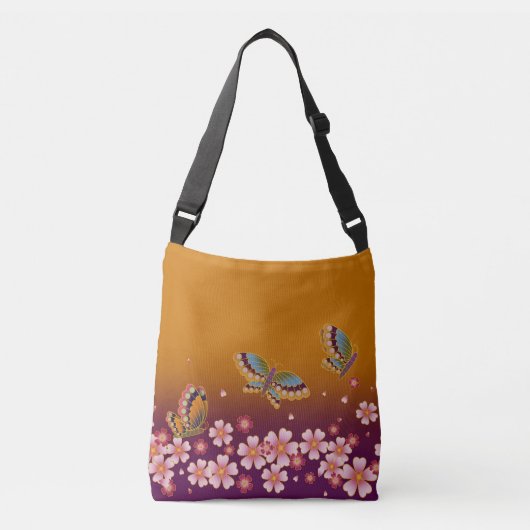 Japanse Butterflies Amid Sakura Blossom Gold Crossbody Tas (Voorkant)
