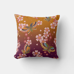 Japanse Butterflies Amid Sakura Blossom Gold Kussen