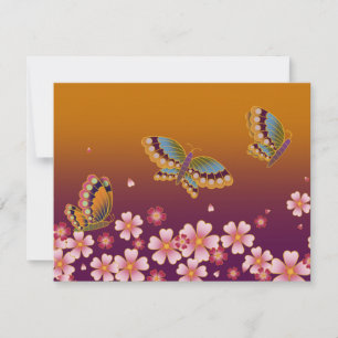 Japanse Butterflies Amid Sakura Blossom Gold Notitiekaartje