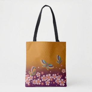 Japanse Butterflies Amid Sakura Blossom Gold Tote Bag