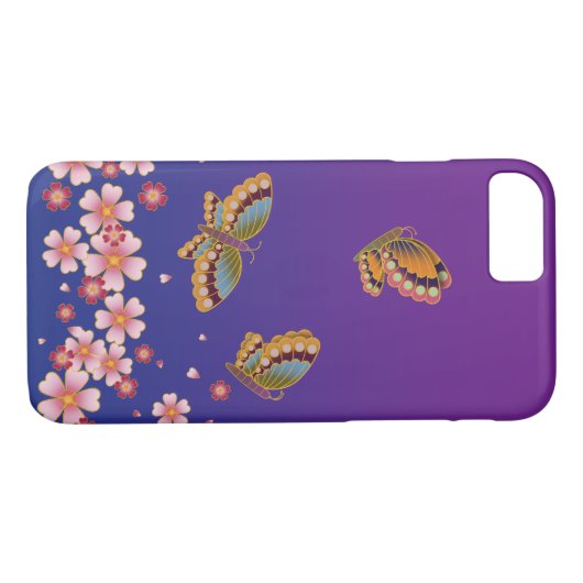 Japanse Butterflies Amid Sakura Blossom Paars Case-Mate iPhone Case (Achterkant (Horizontaal))