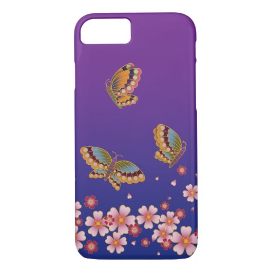 Japanse Butterflies Amid Sakura Blossom Paars Case-Mate iPhone Case (Achterkant)