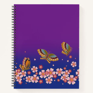 Japanse Butterflies Amid Sakura Blossom Paars Notitieboek