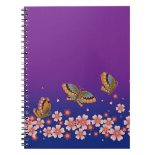 Japanse Butterflies Amid Sakura Blossom Paars Notitieboek