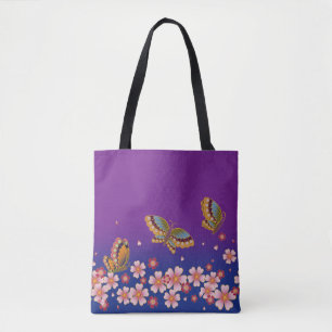 Japanse Butterflies Amid Sakura Blossom Paars Tote Bag