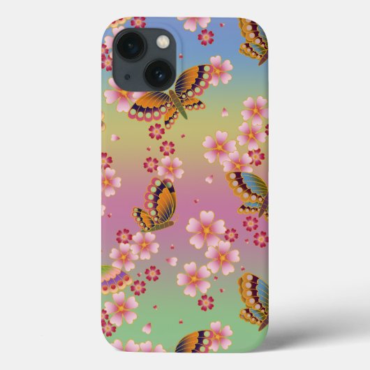 Japanse Butterflies Amid Sakura Blossom Rainbow Case-Mate iPhone Case (Achterkant)