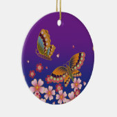 Japanse Butterflies Blue en Paars gepersonaliseerd Keramisch Ornament (Rechts)