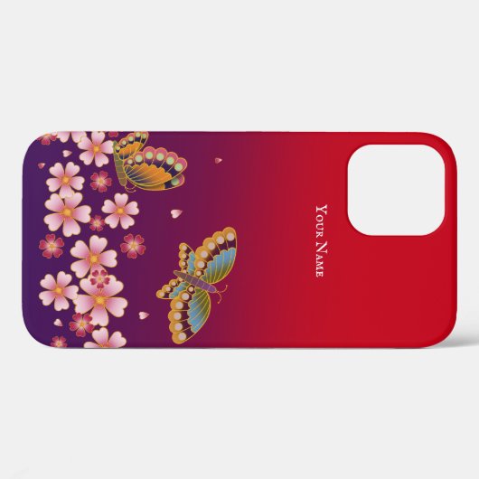 Japanse Butterflies Sakura Blossom gepersonaliseer Case-Mate iPhone Case (Achterkant (horizontaal))