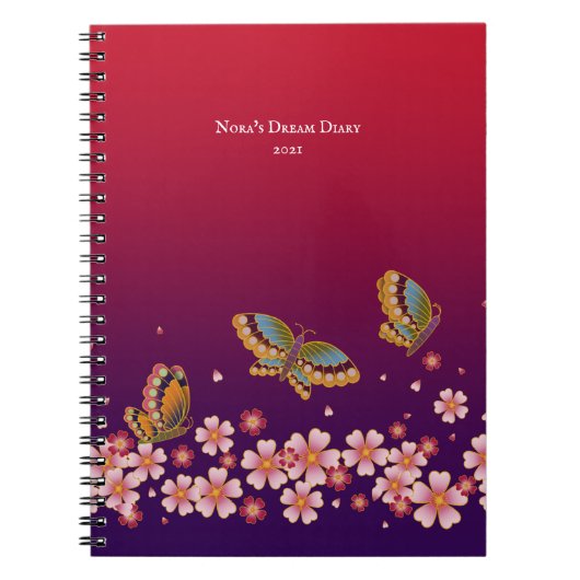 Japanse Butterflies Sakura Blossom gepersonaliseer Notitieboek (Voorkant)