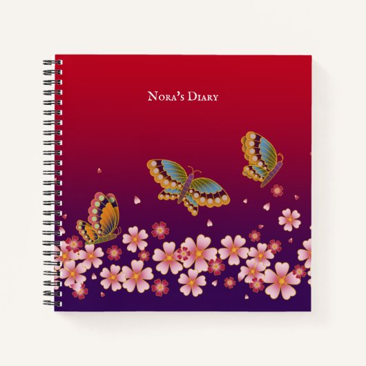 Japanse Butterflies Sakura Blossom gepersonaliseer Notitieboek (Voorkant)