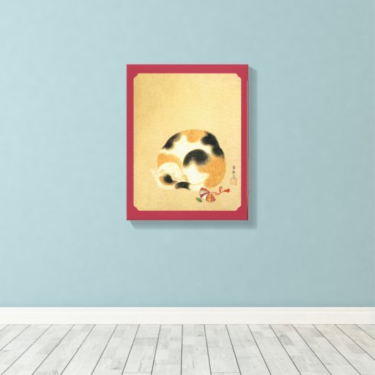 Japanse Calico-kat, Hanabusa Itchō Canvas Afdruk (Insitu (Houten vloer))