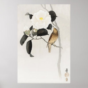 Japanse Camellia Vogel Kunstprint  Vintage Zen Poster