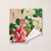  Japanse Camellias. Diep roze op beige Bad Handdoek (Wasdoekje)