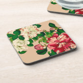  Japanse Camellias. Diep roze op beige Bier Onderzetter (Linkerzijde)