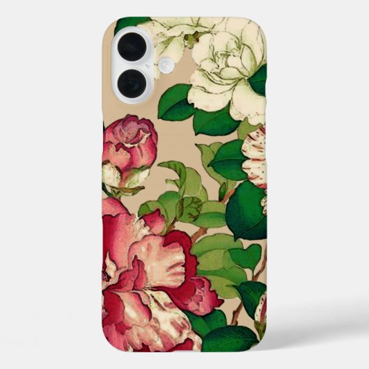 Japanse Camellias. Diep roze op beige Case-Mate iPhone Case (Achterkant)