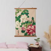  Japanse Camellias. Diep roze op beige Hangend Wandkleed (Slaapkamer)